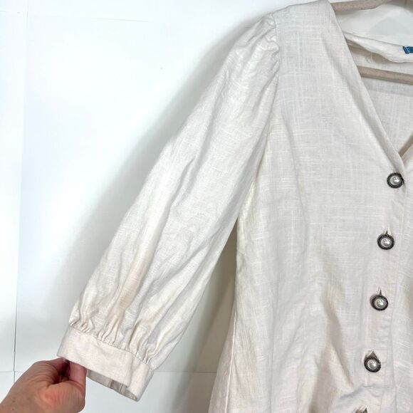 Sonja Wilson Blouse Jacket Women Large White V-Neck Button Up Pearl Button Puff - Picture 3 of 16